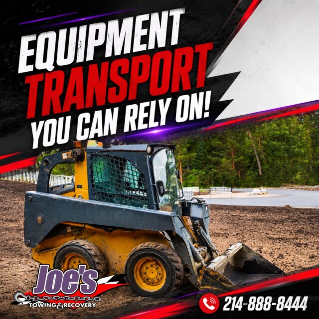 When equipment needs to be moved safely, Joe’s Towing & Recovery provides transport support with the tools and experience to handle the job.