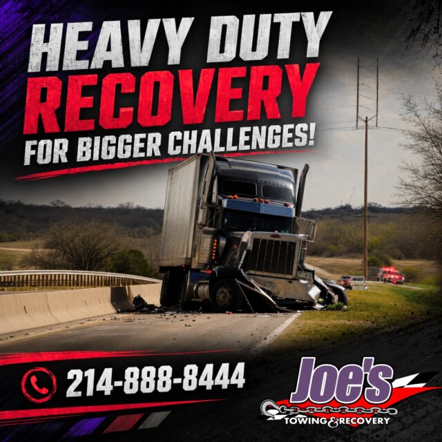 Larger recovery situations call for the right equipment and experience. Joe’s Towing & Recovery provides heavy duty recovery support for demanding roadside and transport-related incidents.
